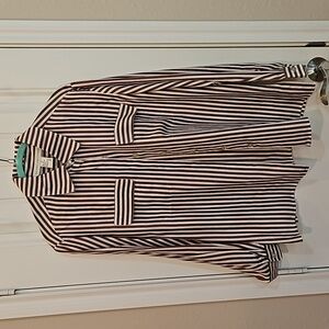 Women's Vintage Melrose Silk Long Sleeve Button Down-Brown/Cream Striped-Small